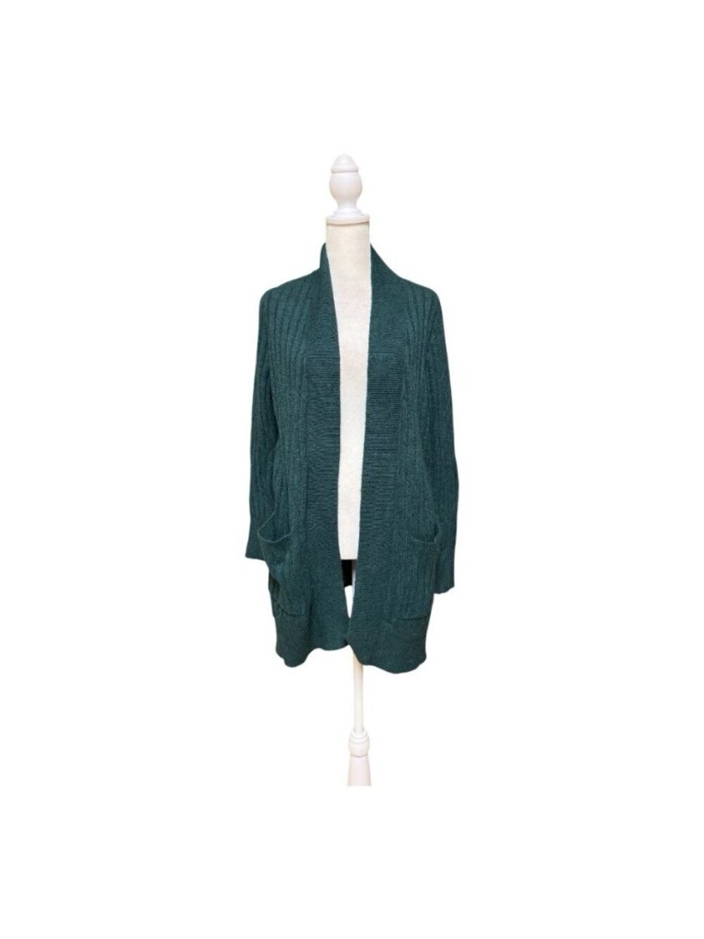 LOFT Outlet Ribbed Open Front Cardigan Sweater Green Shawl Collar NWT Small